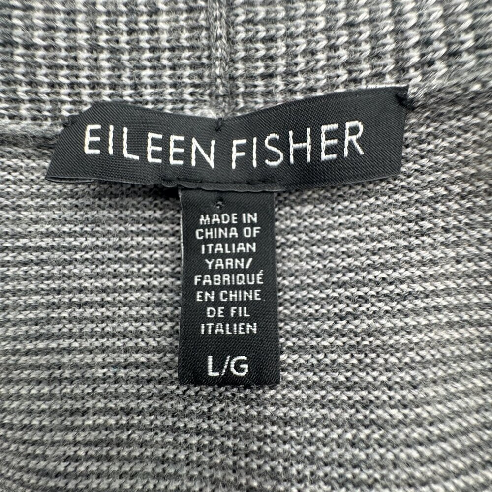 Eileen Fisher Merino Wool Gray Black Long Open Front Cardigan Large - Picture 5 of 8
